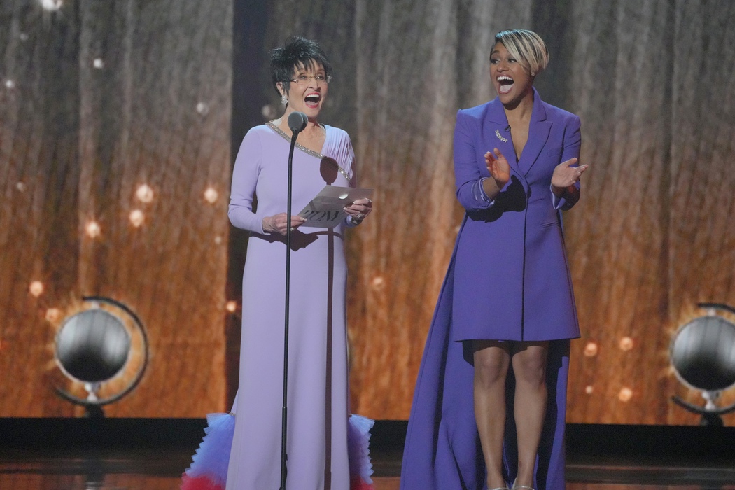 Chita Rivera and Ariana DeBose speak onstage during the 75th Annual Tony Awards at Radio City Music Hall on June 12, 2022 in New York City.