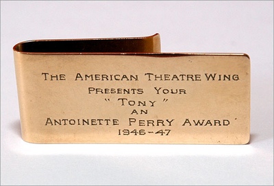 A money clip, which represented the Tony Award (for men) in 1947.