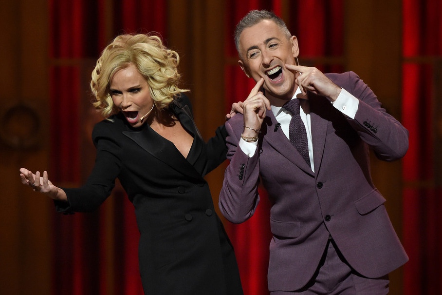 Hosts Kristin Chenoweth and Alan Cumming perform onstage at the 2015 Tony Awards .